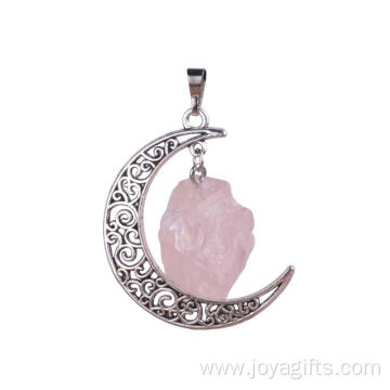 Natural Gemstones Rose Quartz Rough Pendants Necklace Wholesale